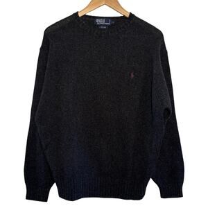 Vtg 1990's Polo By Ralph Lauren 100% Wool Dark Gray Pullover Crew Neck Sweater